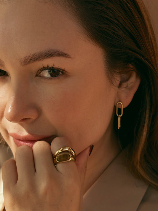 Gold Tiger Eye Gemstone Statement Ring
