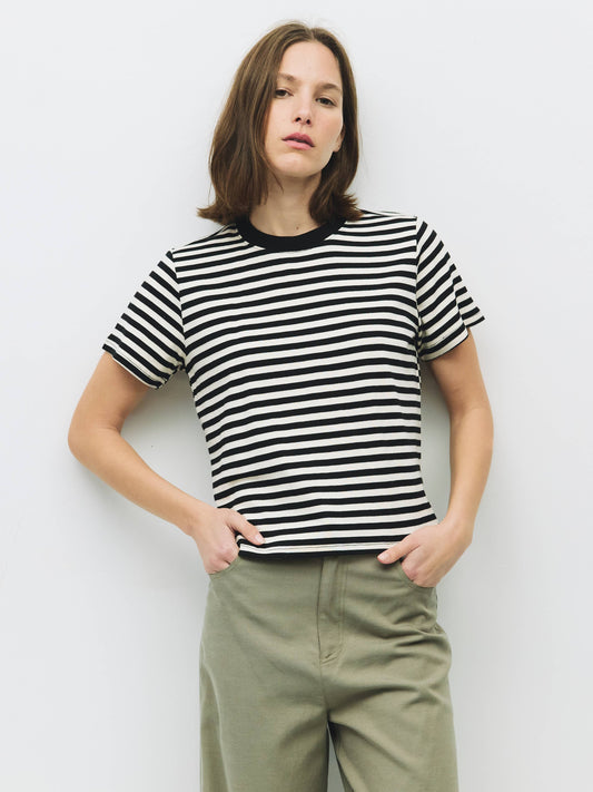 Striped Cotton Contrast Crewneck Tee