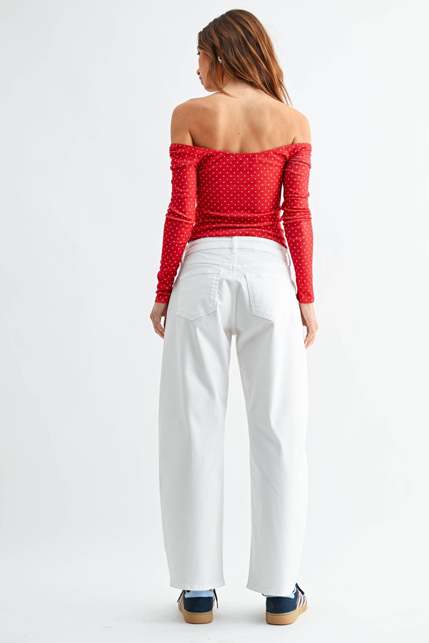 White Stretch Twill Comfort Barrel Jean