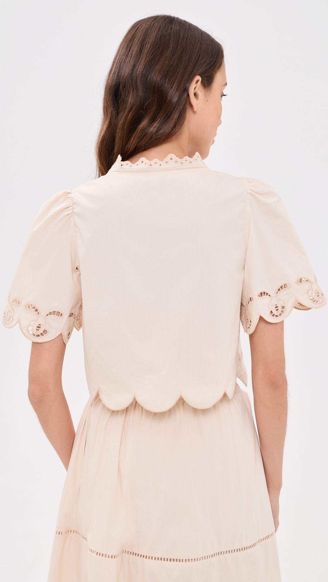 Cream Eyelet Tie Front Short Sleeve Top