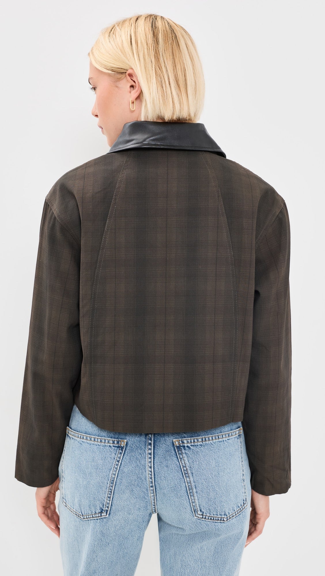 Olive Plaid Contrast Collar Jacket