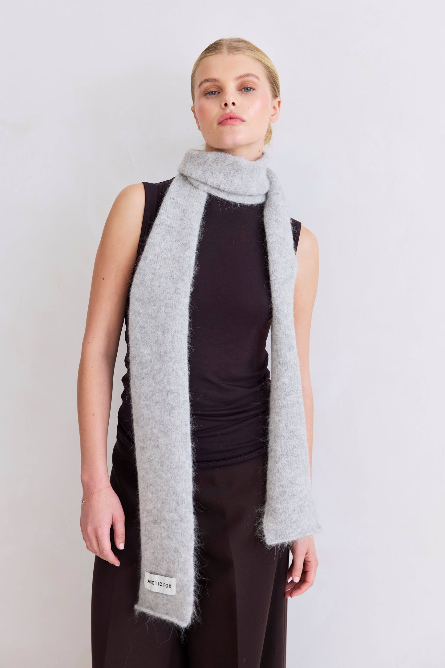 Grey Alpaca Wool Skinny Scarf