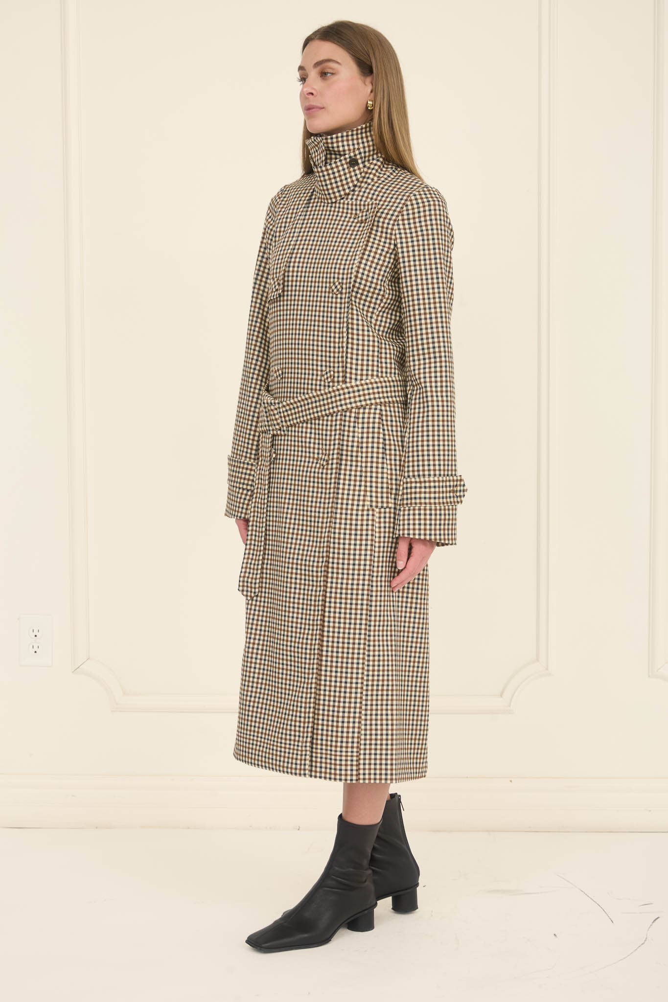 Plaid Belted Trench Coat