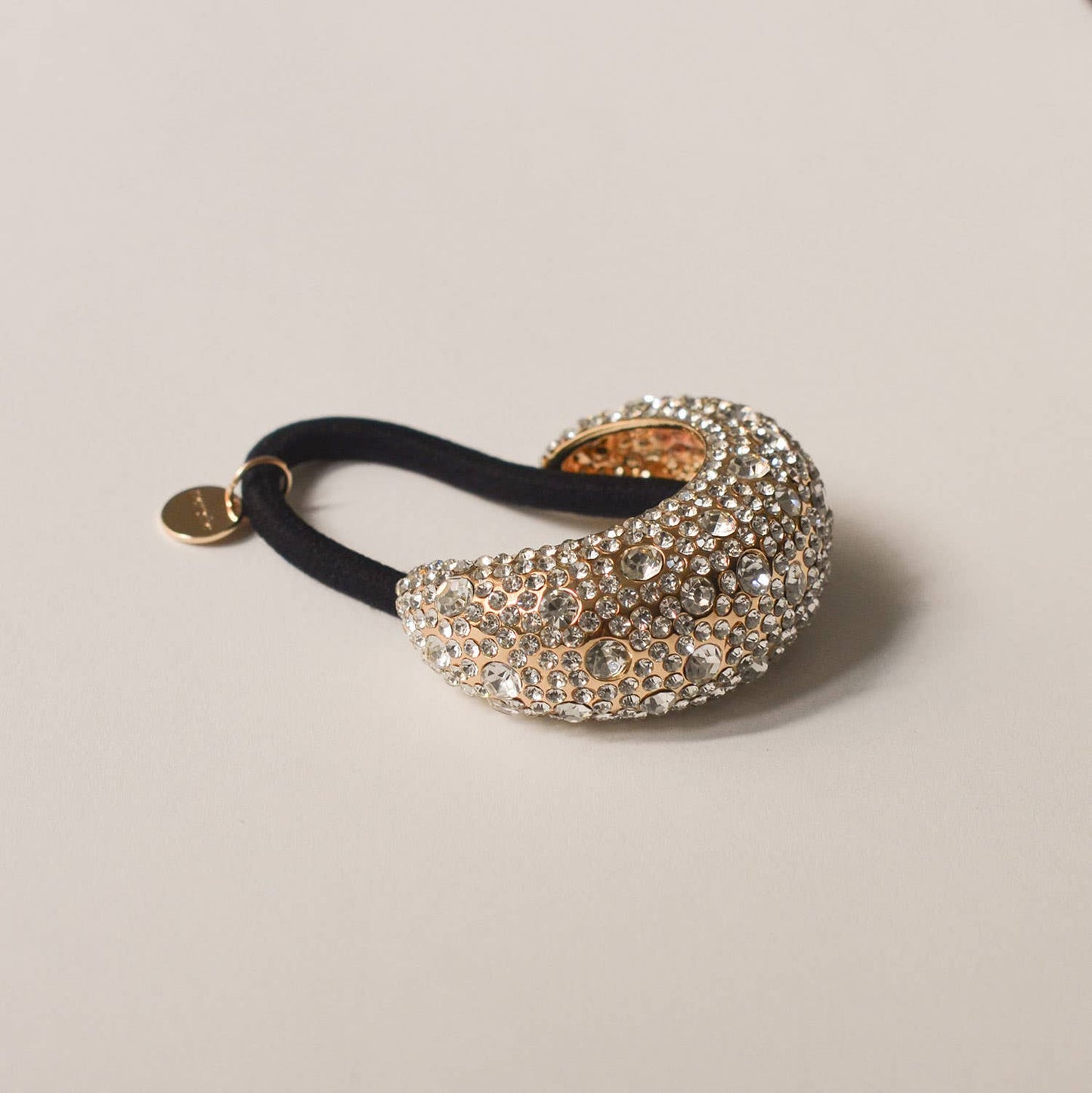 Gold Stone Crescent Metal Cuff Ponytail Hair Tie