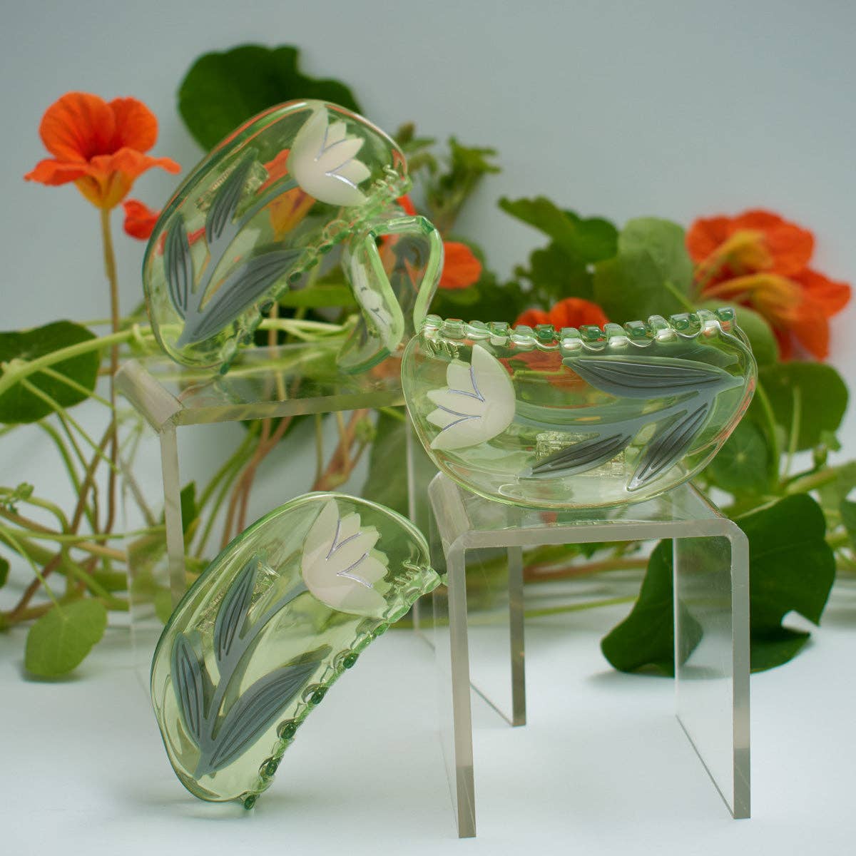 Clear Green Lotus Flower Acetate Hair Claw