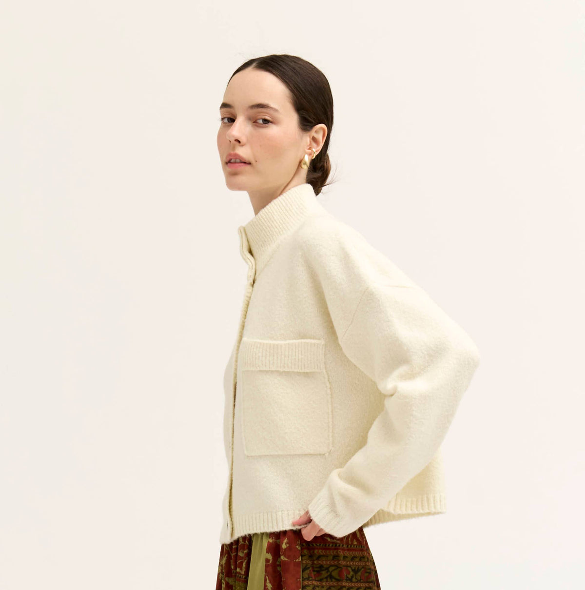 Funnel Neck Cropped Cardigan