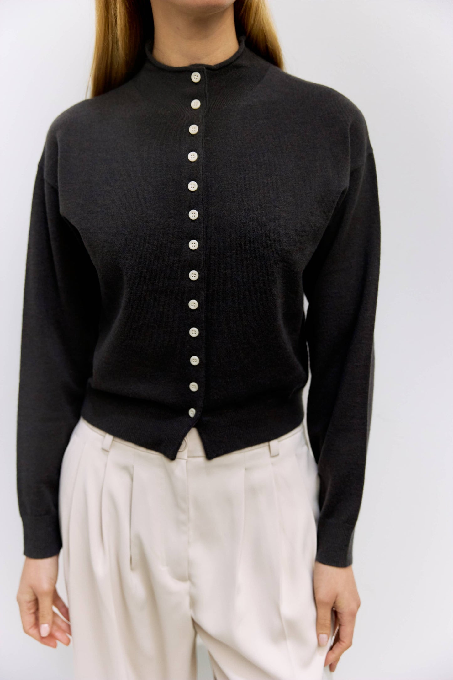 High-Neck Knit Cardigan