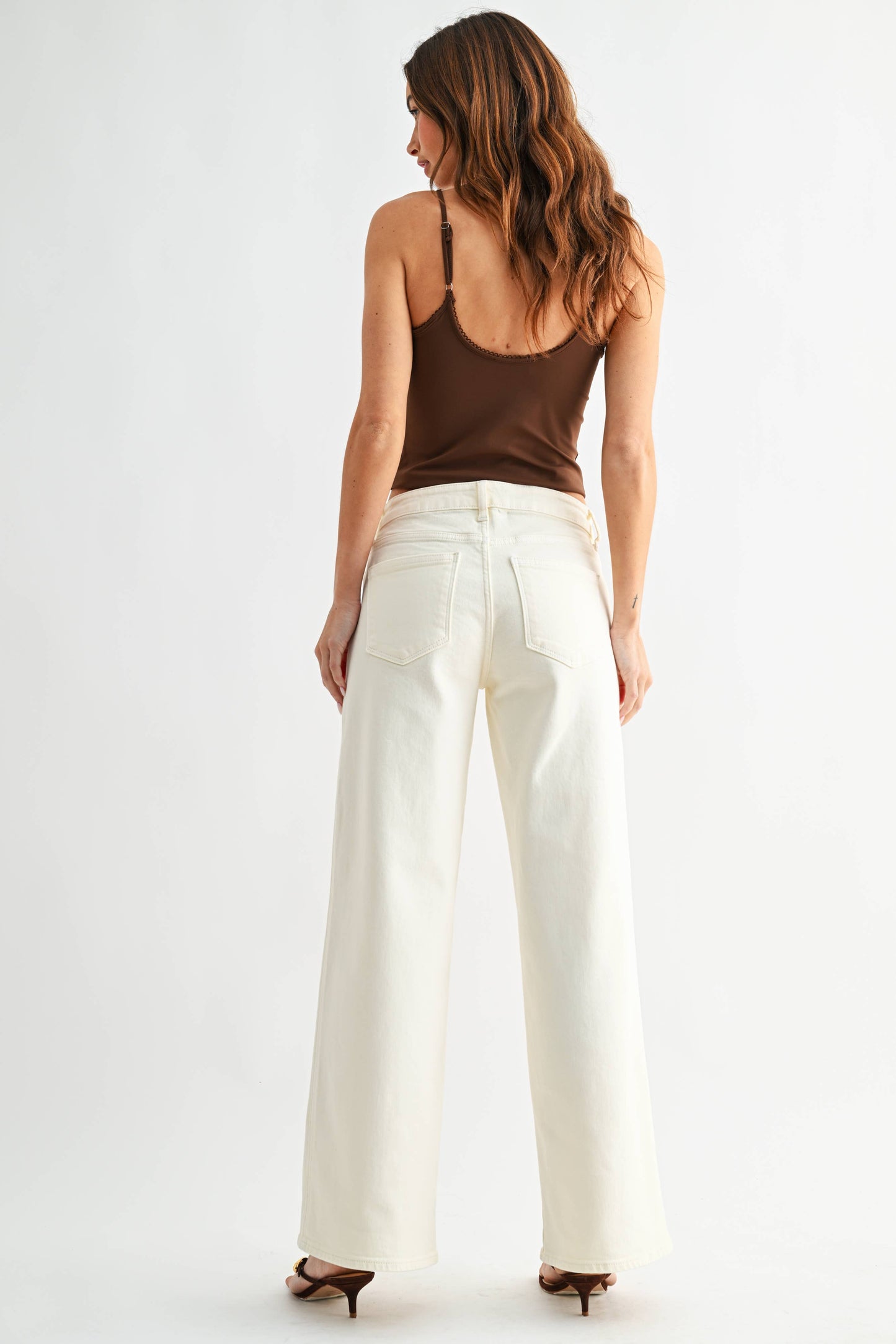 Cream Seamed Wide Leg Jean
