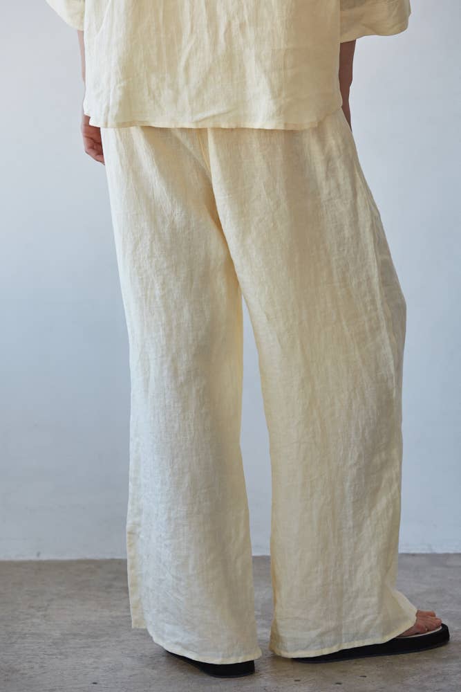 Creamy Yellow Woven Linen Wide Leg Pants