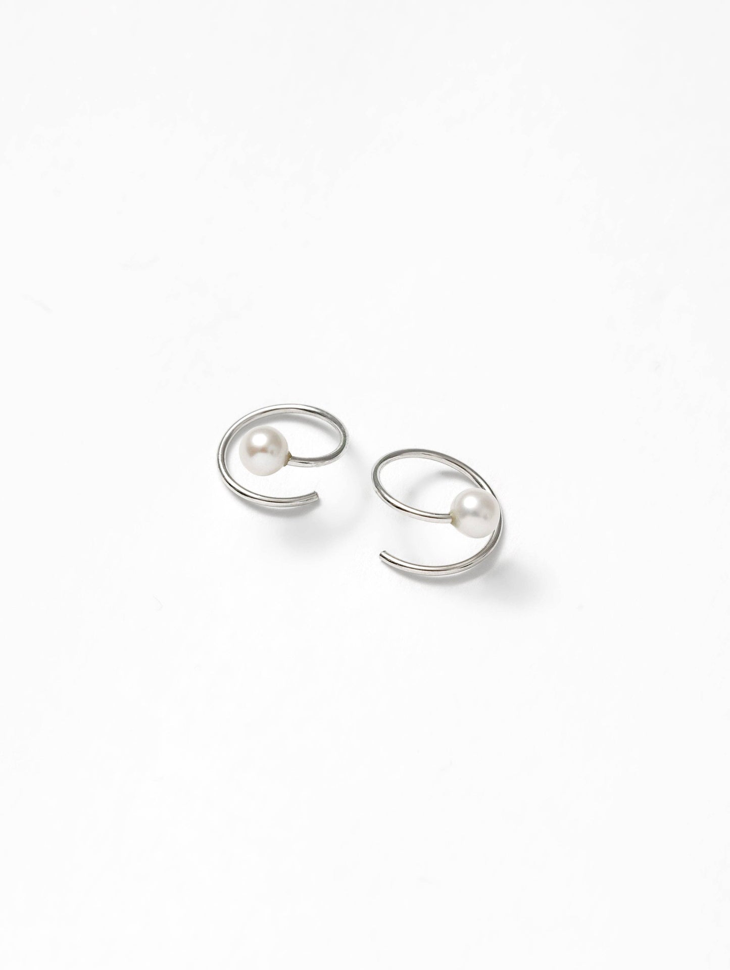 Silver Spiral Freshwater Pearl Earrings