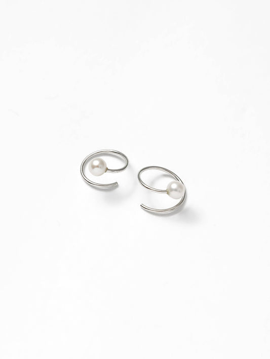 Silver Spiral Freshwater Pearl Earrings