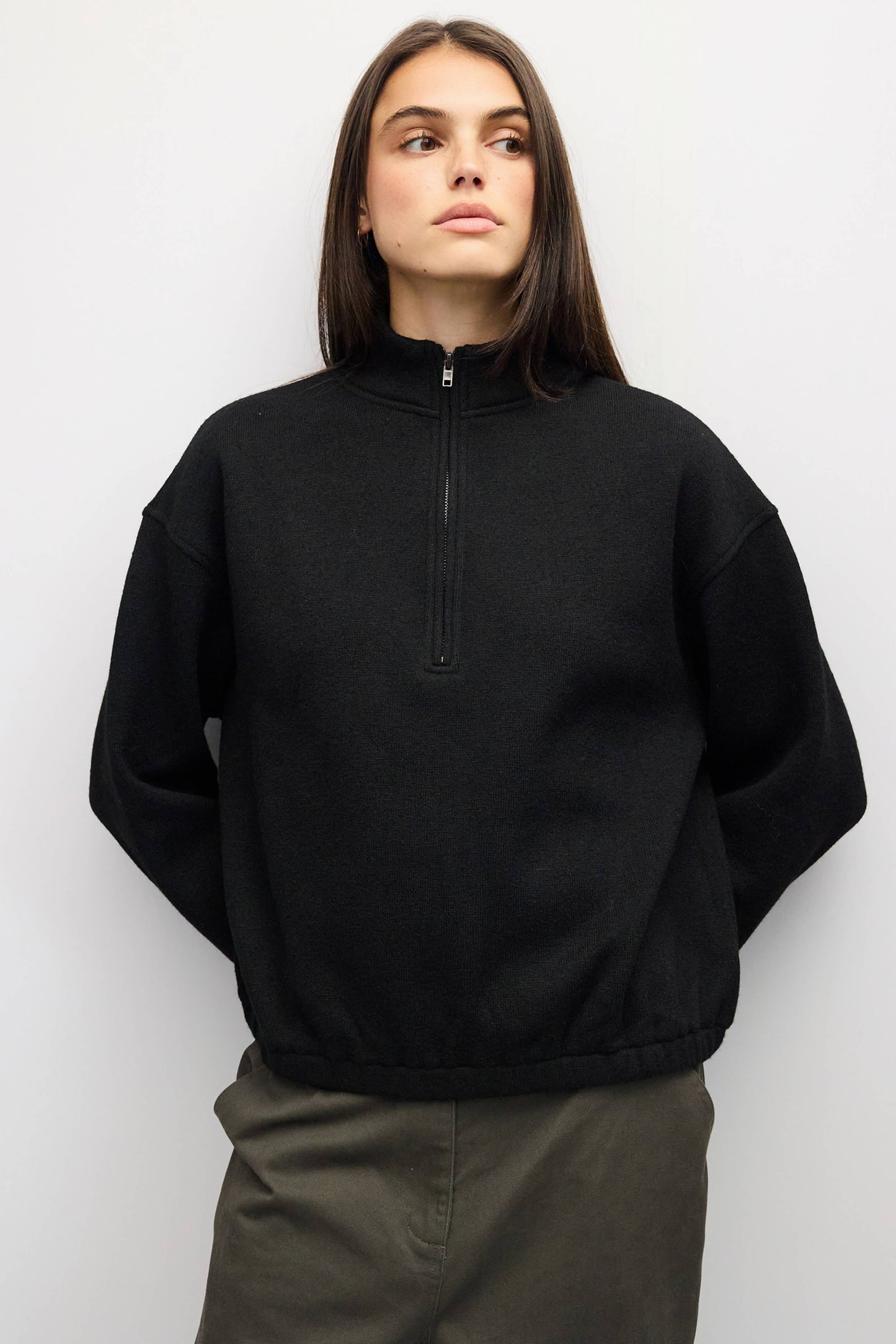 Black Quarter Zip Knit Pull Over