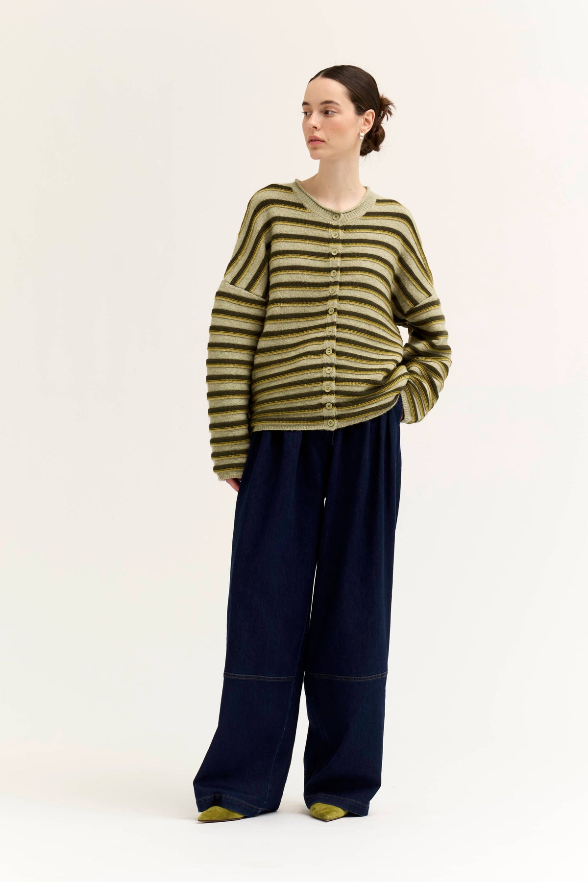 Moss Green Multi-Stripe Cardigan
