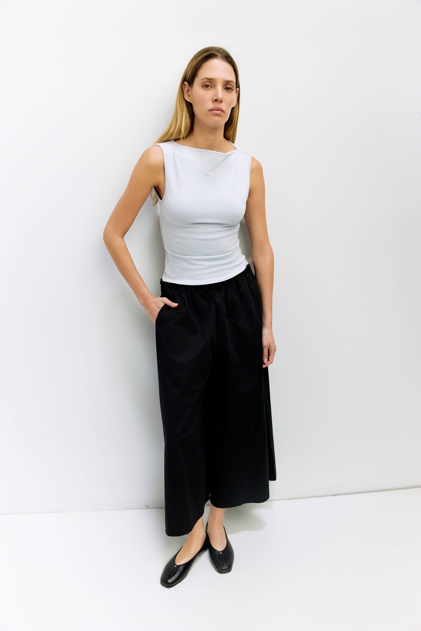 Light Blue Cowl Neck Knit Tank Top