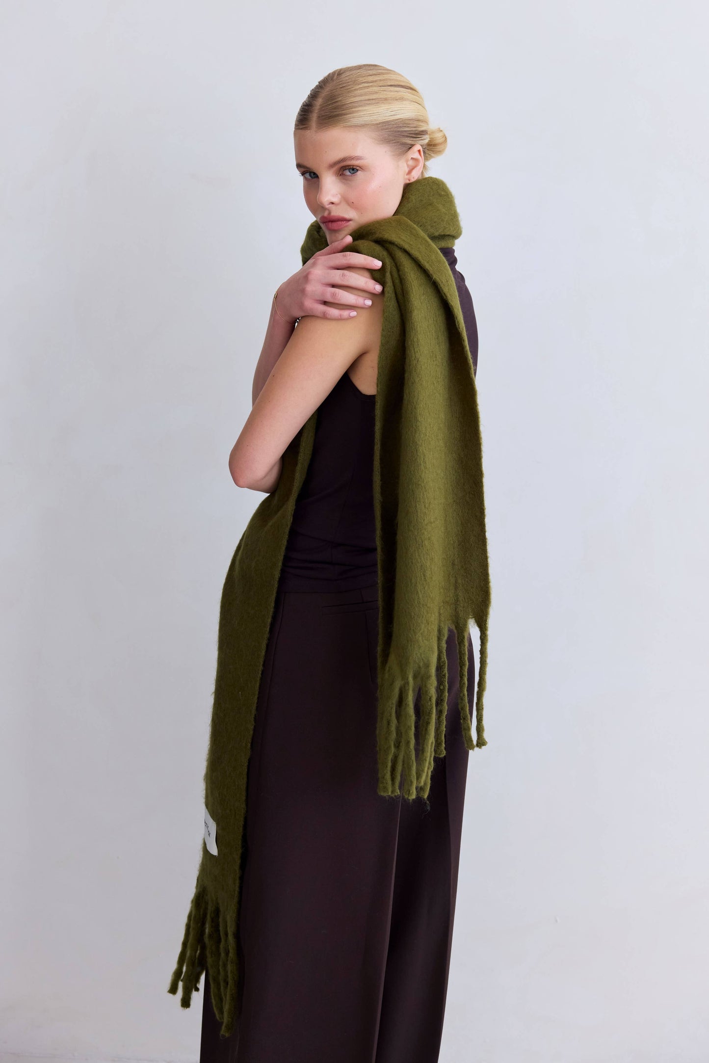 Moss Green Brushed Oversized Scarf