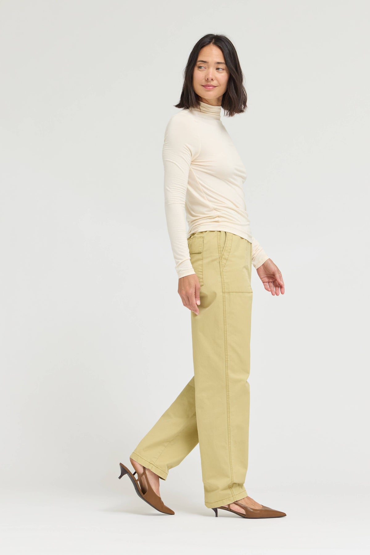 Cream Fitted Modal Turtleneck Top