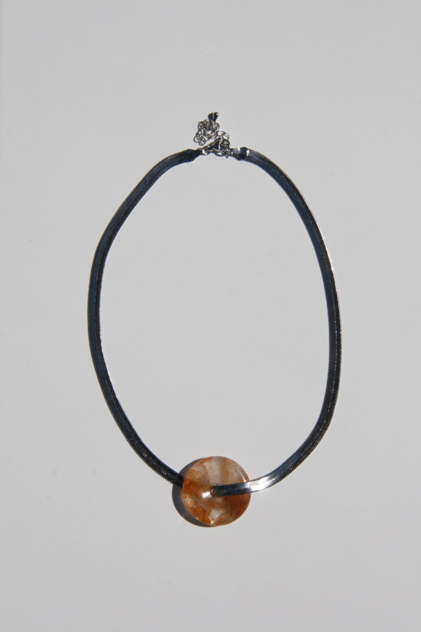 Yellow Quartz Donut Herringbone Necklace