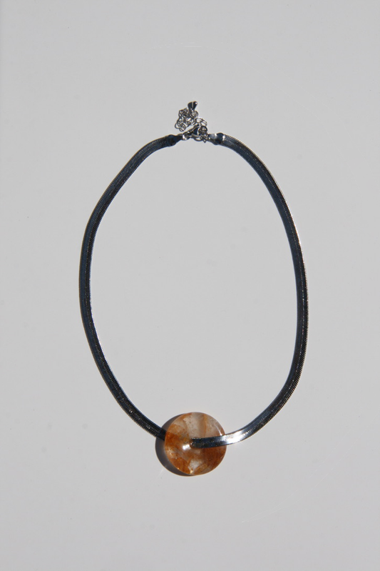Yellow Quartz Donut Herringbone Necklace