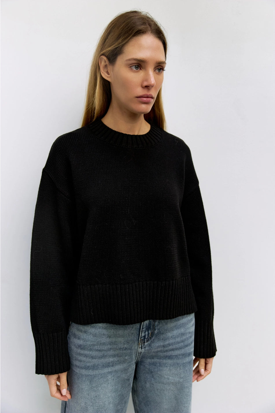 Cotton Ribbed Knit Pullover Sweater