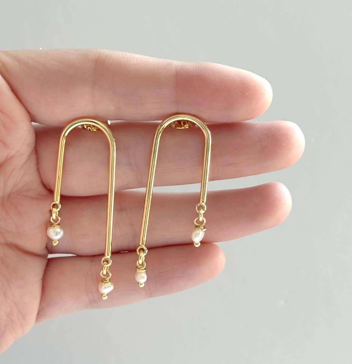 14K Gold Filled Pearl Arc Stud Earrings