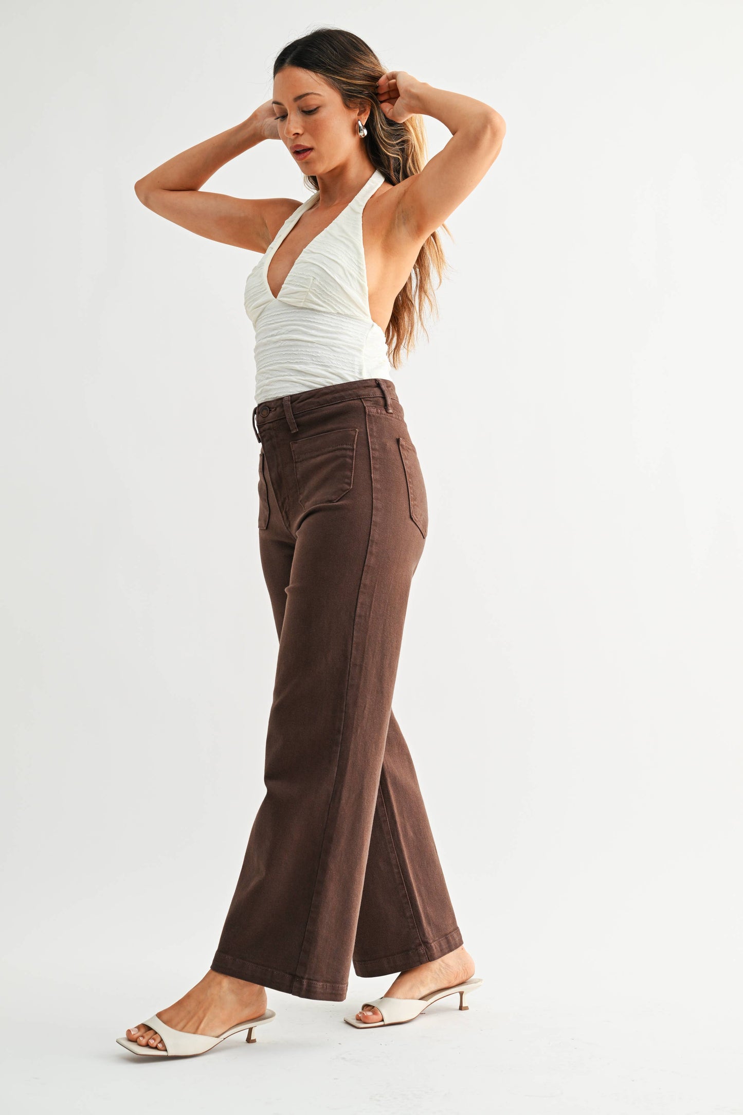 Dark Brown Patch Pocket Wide Leg Jean