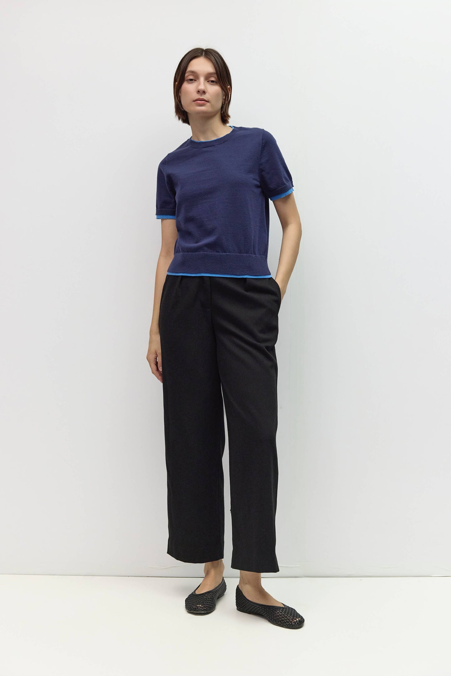 Knit Short Sleeve Contrast Top