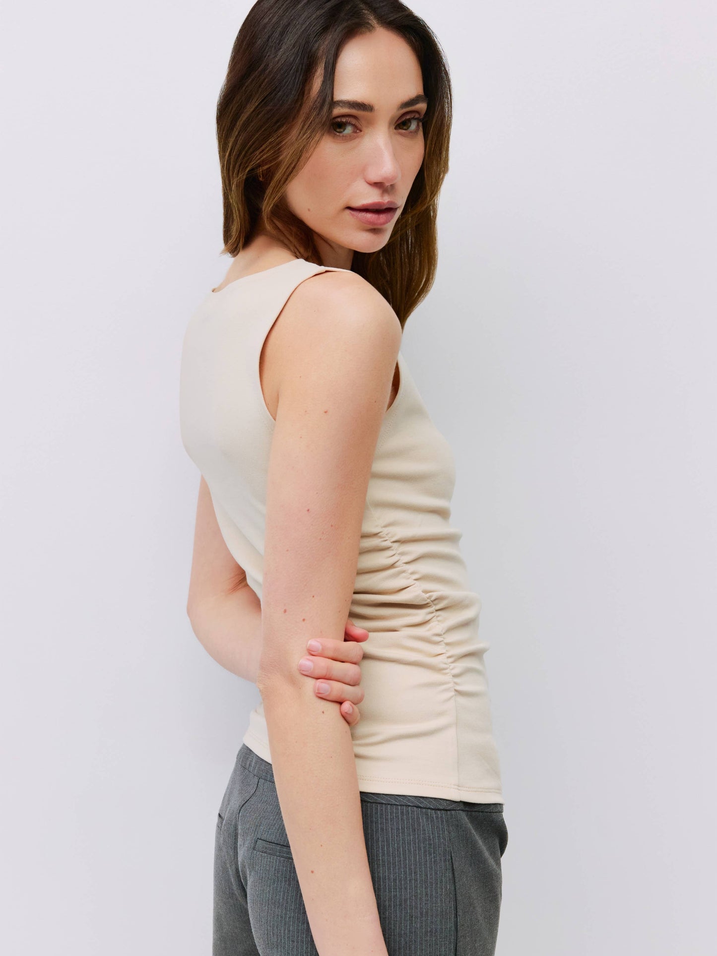 Boat Neck Ruched Knit Tank