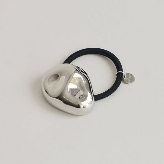 Large Silver Pebble-Shaped Metal Hair Tie