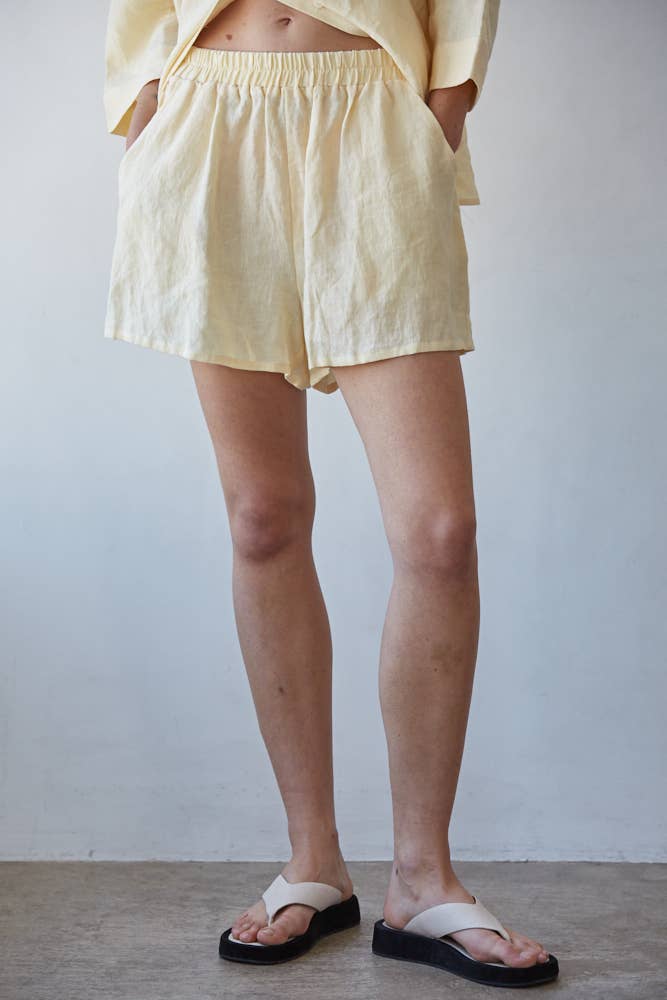 Creamy Yellow Woven Linen Shorts