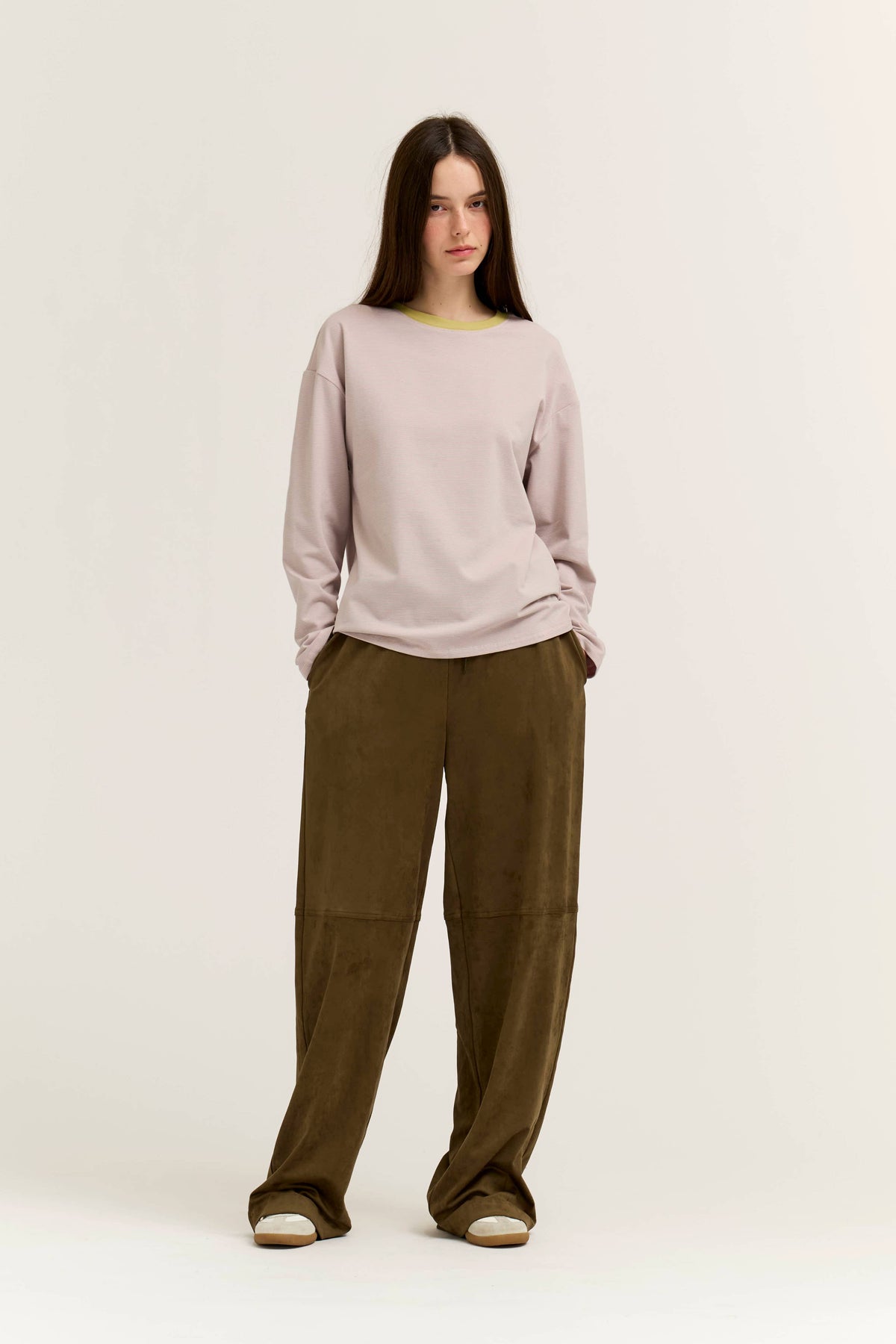 Blush Stripe Contrast Neck Long Sleeve Tee