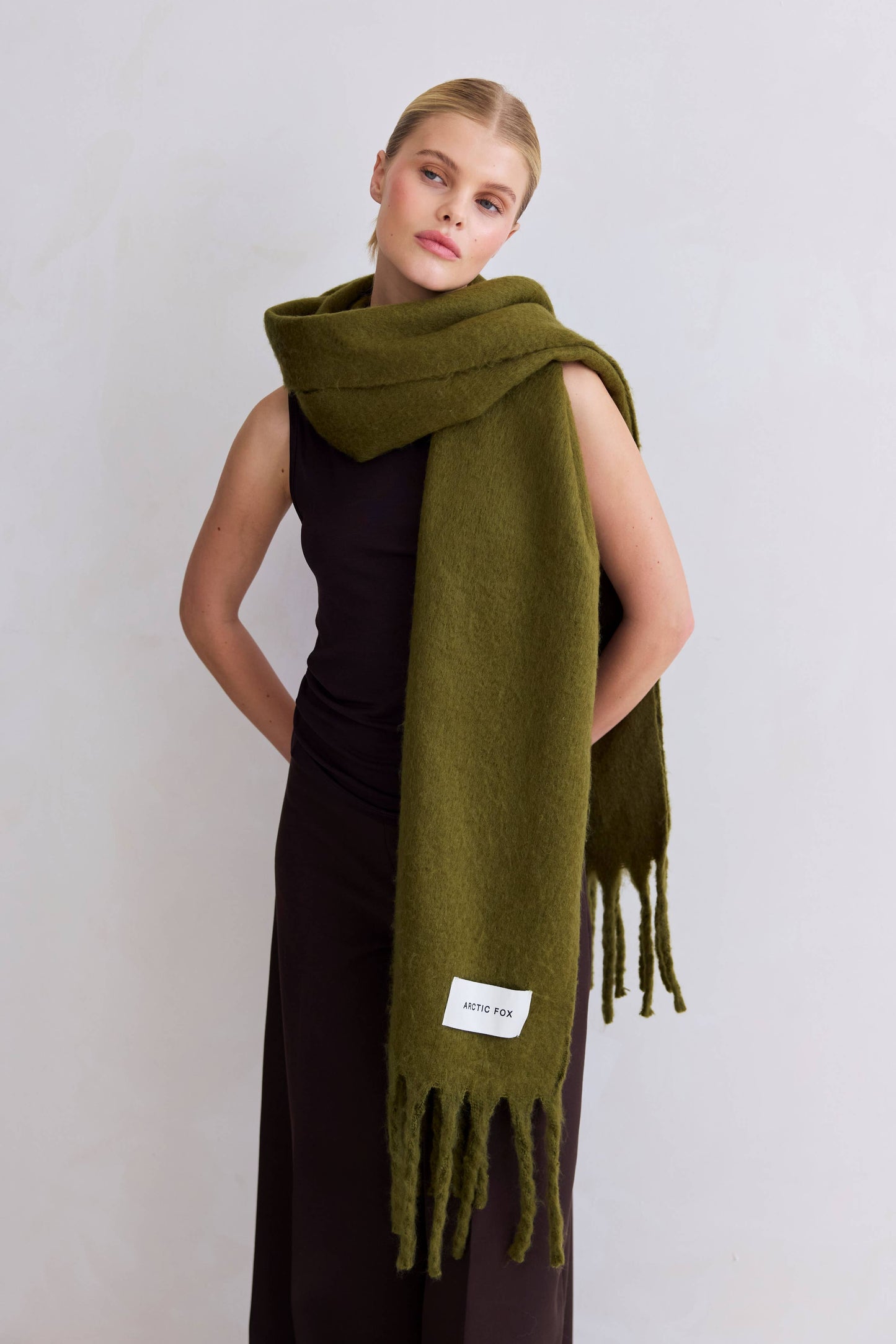 Moss Green Brushed Oversized Scarf