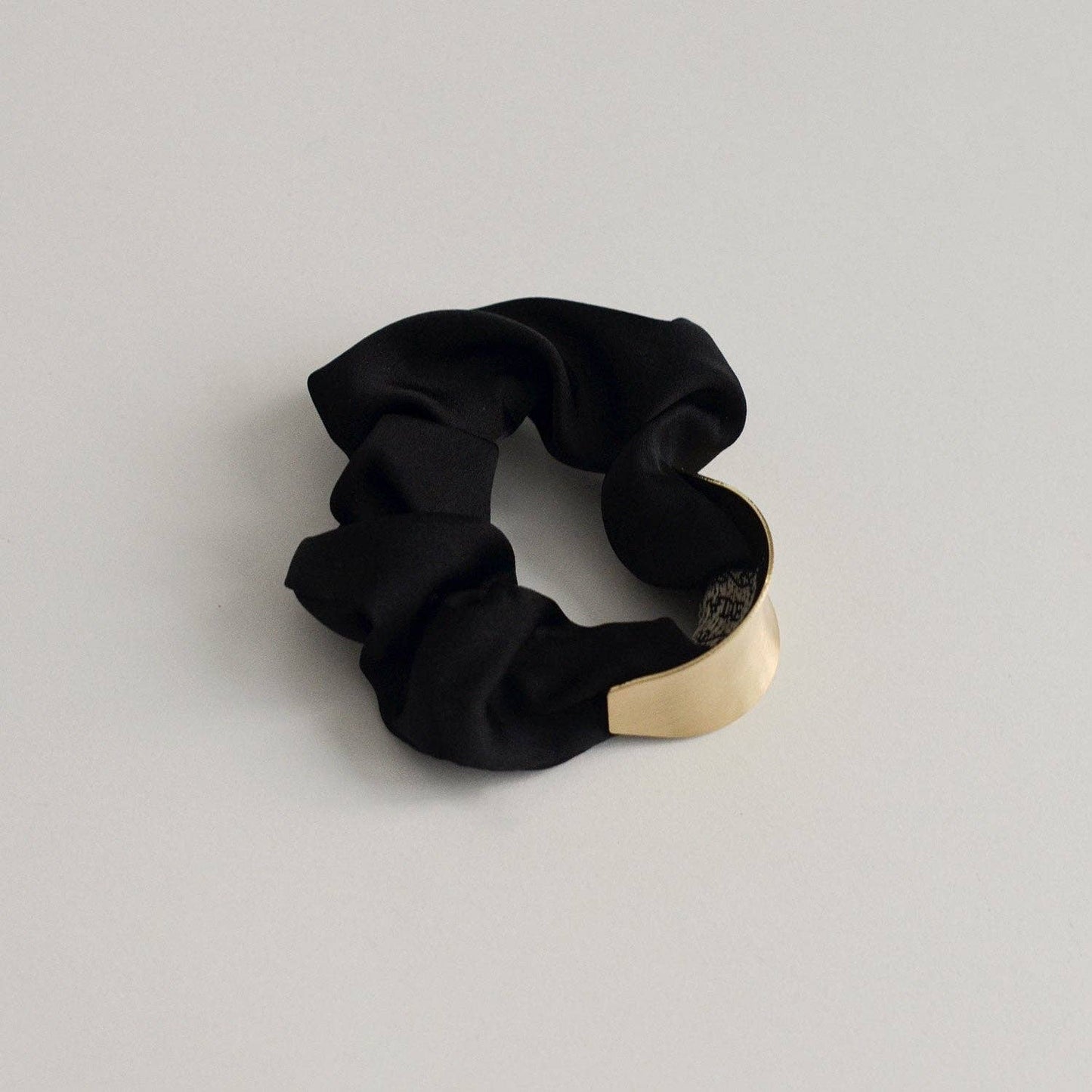 Black Satin Scrunchie with Crescent Gold Charm