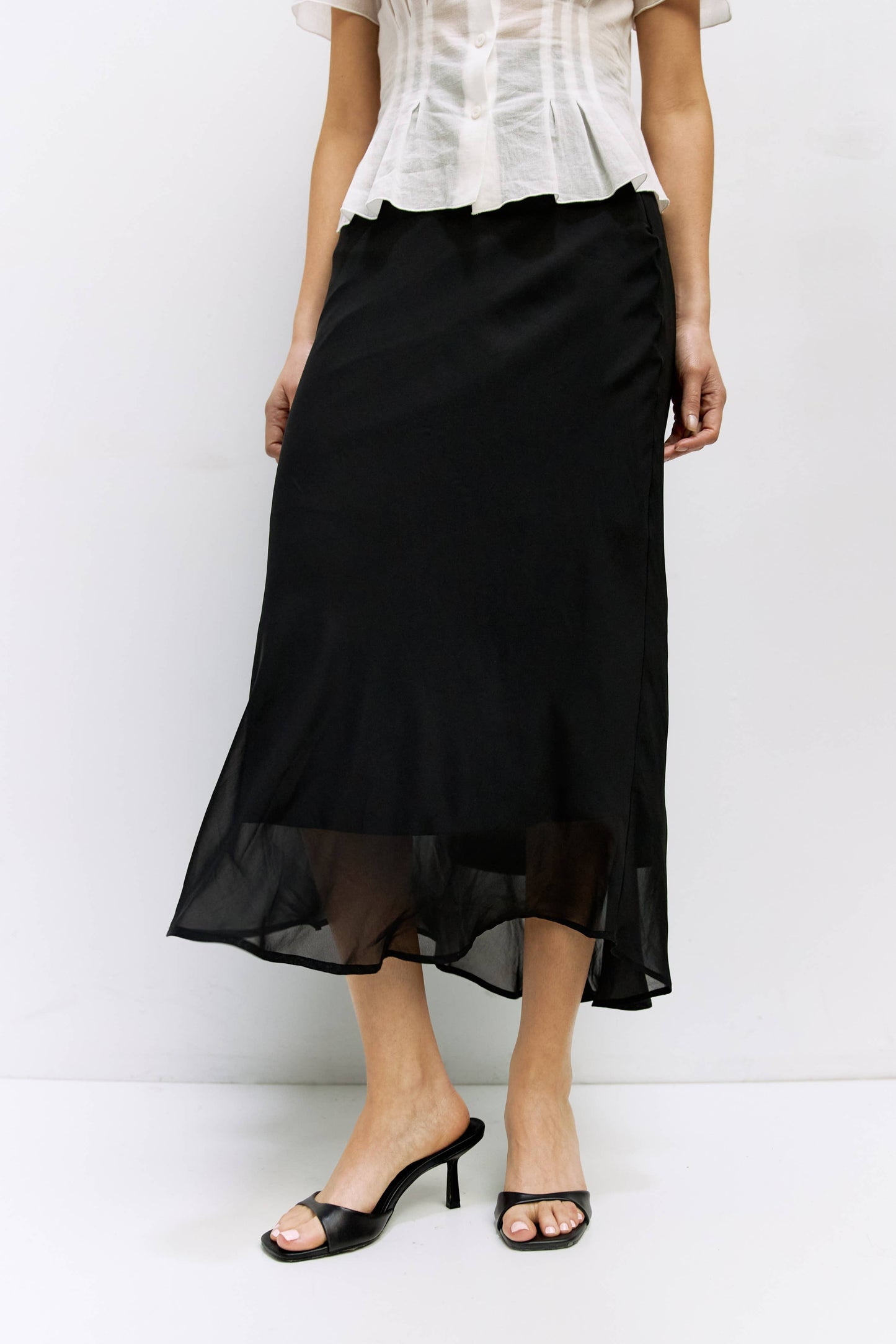 Black Chiffon Midi Skirt