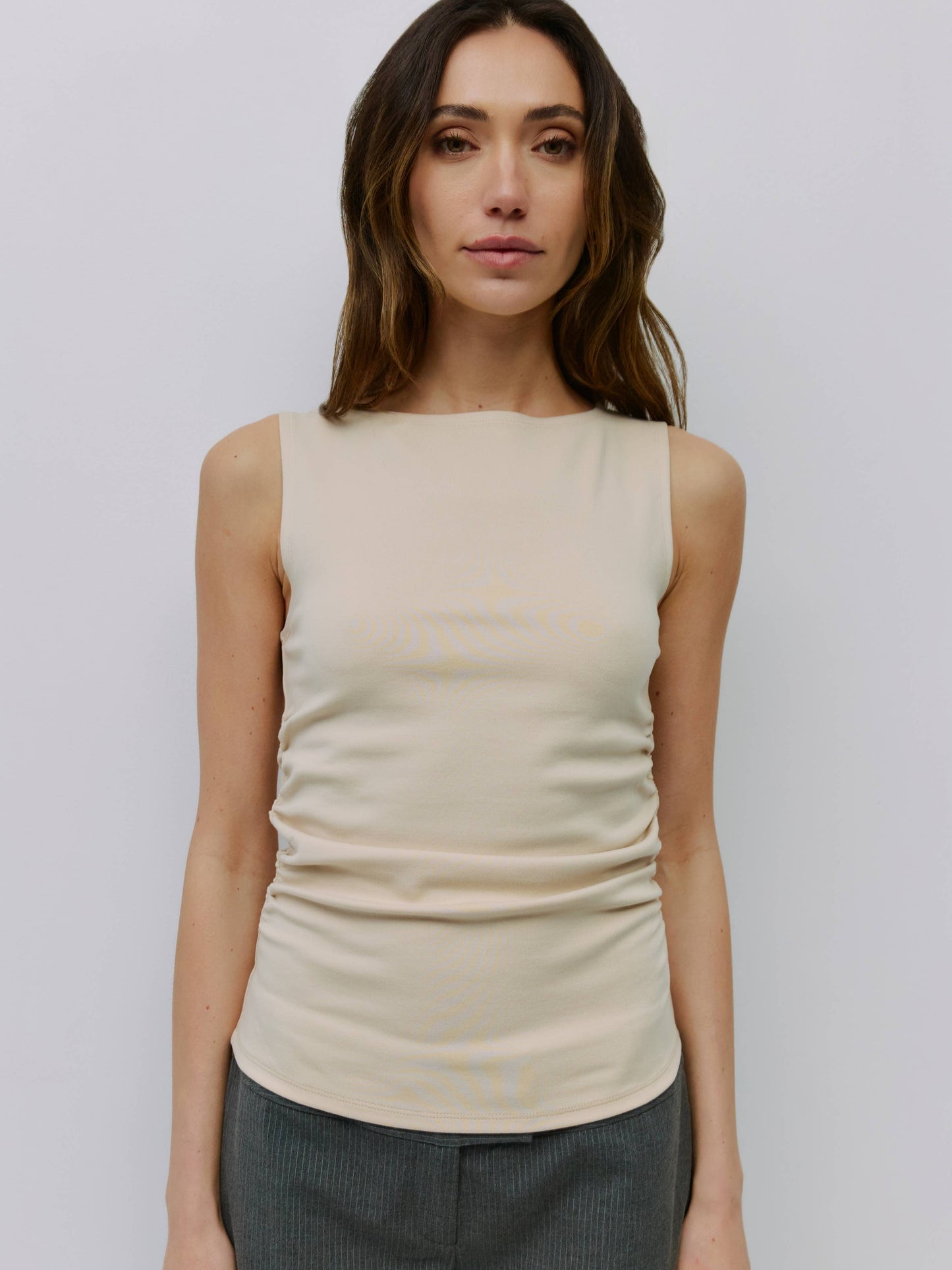 Boat Neck Ruched Knit Tank