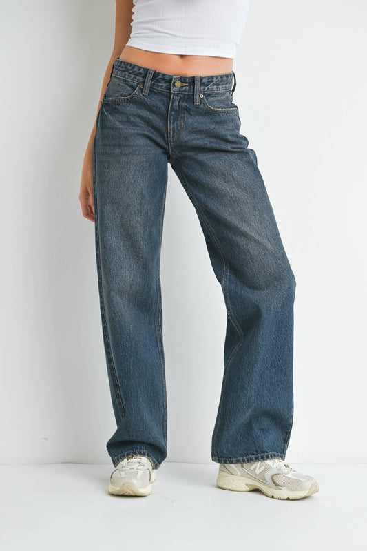 Dark Wash Vintage Tint Low Rise Relaxed Straight Leg