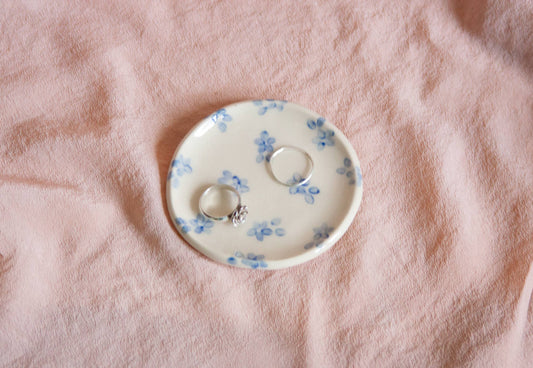 Handmade Ceramic Blue Floral Ring Dish
