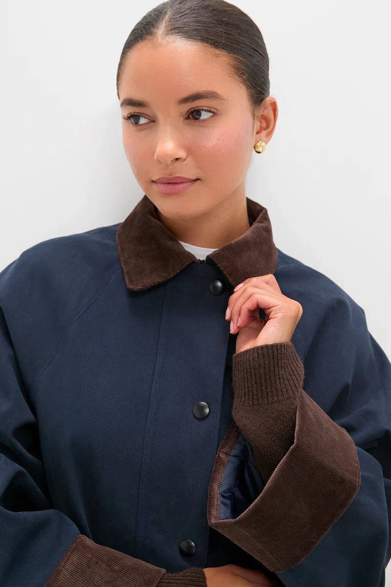 Navy Contrast Corduroy Barn Jacket