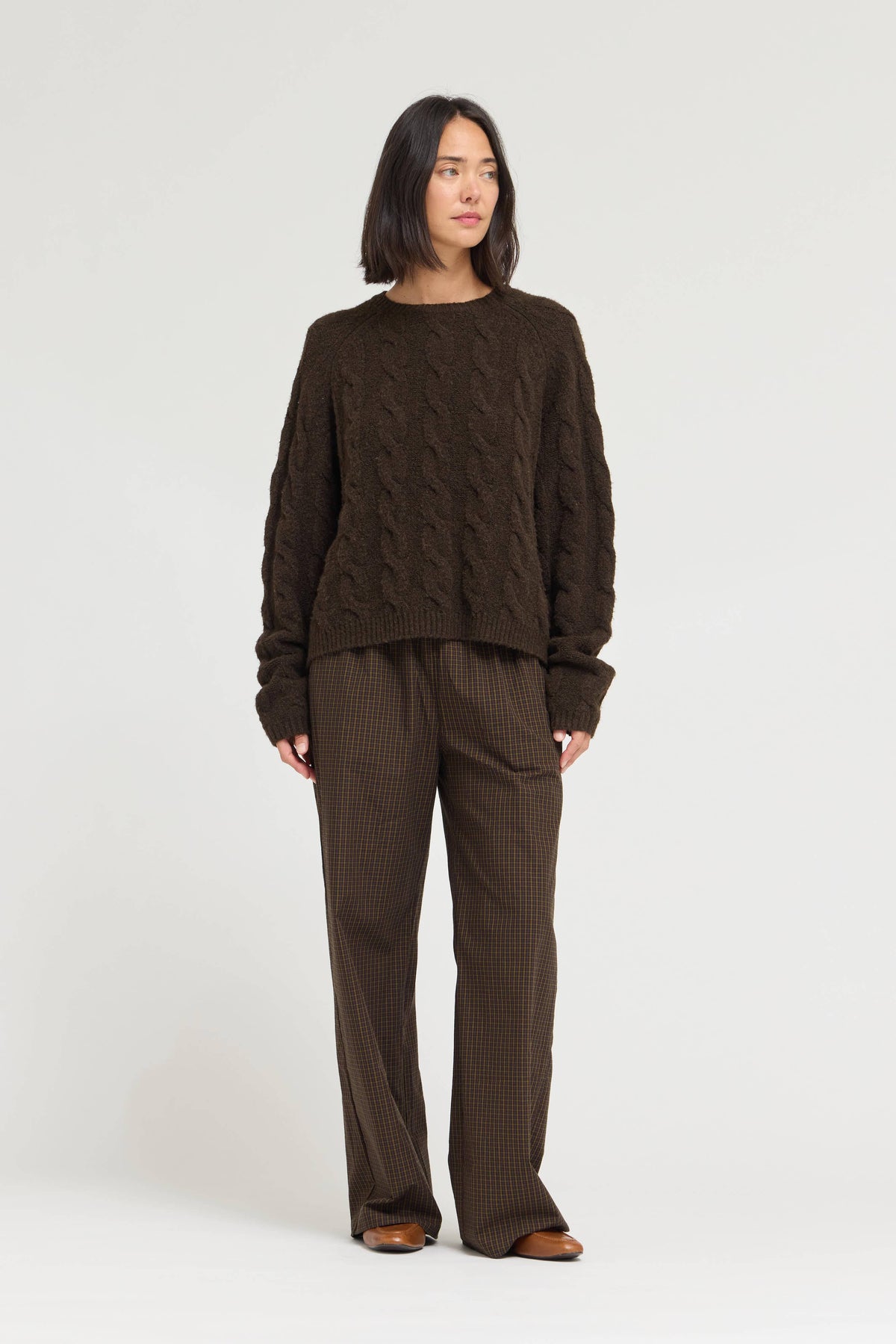 Dark Brown Cozy Cable Knit Sweater