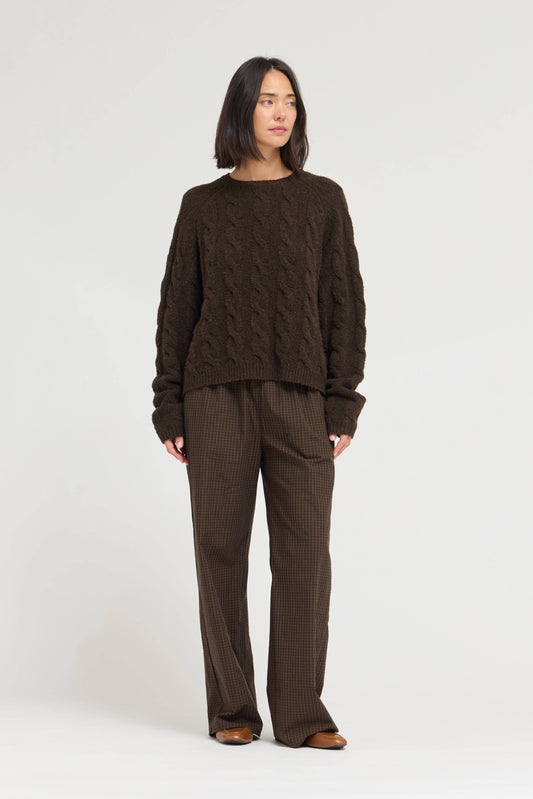 Dark Brown Cozy Cable Knit Sweater
