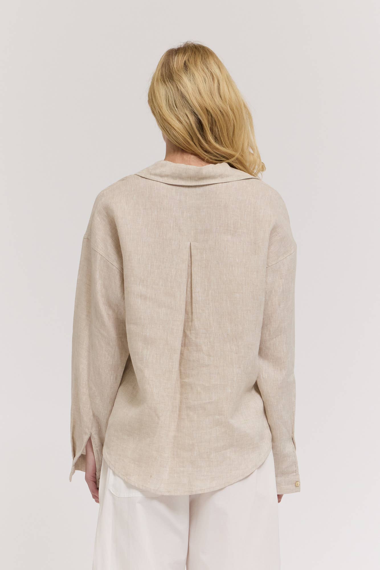 Open Collar Linen  Button-Up Shirt