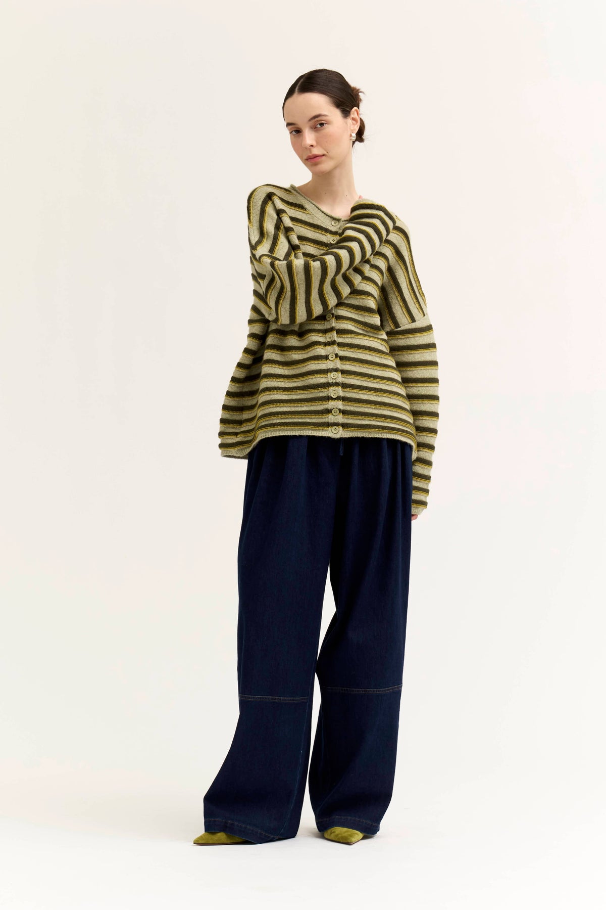 Moss Green Multi-Stripe Cardigan