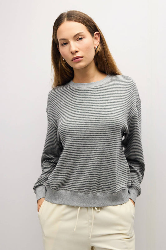 Stripe Crewneck Drop Shoulder Jersey Top