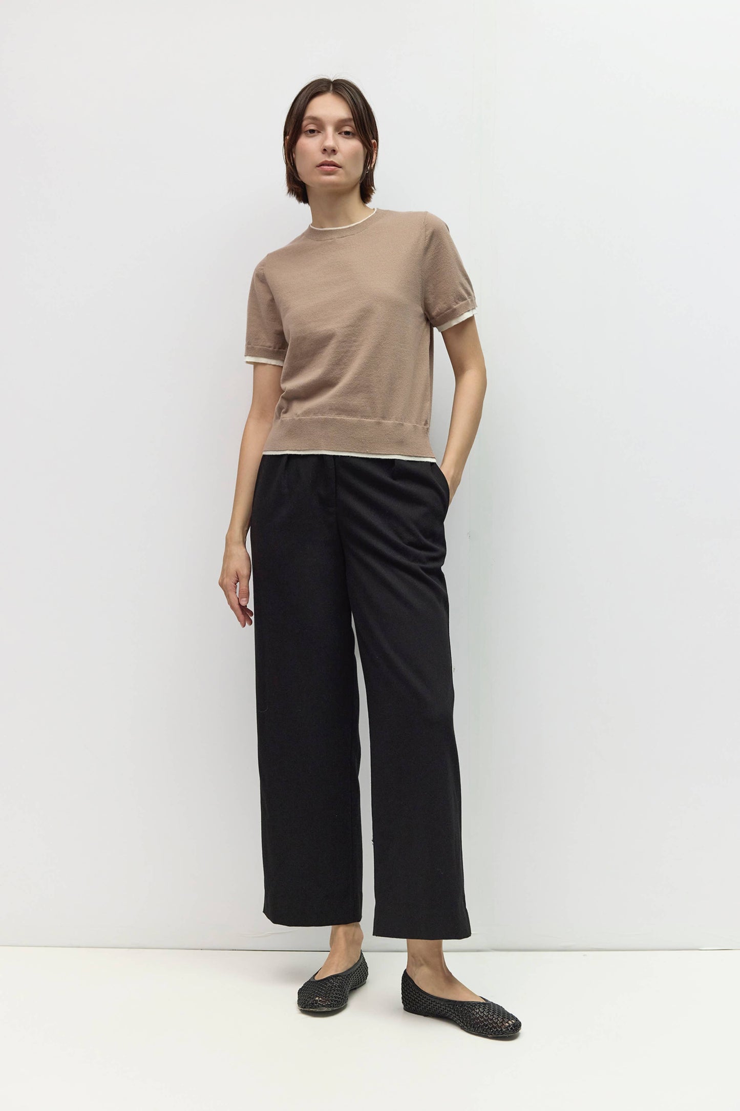 Knit Short Sleeve Contrast Top