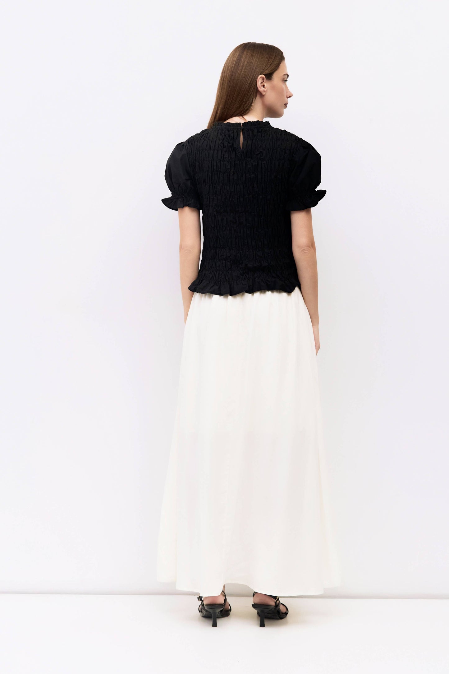 Cotton Smocked Puff Sleeve Blouse