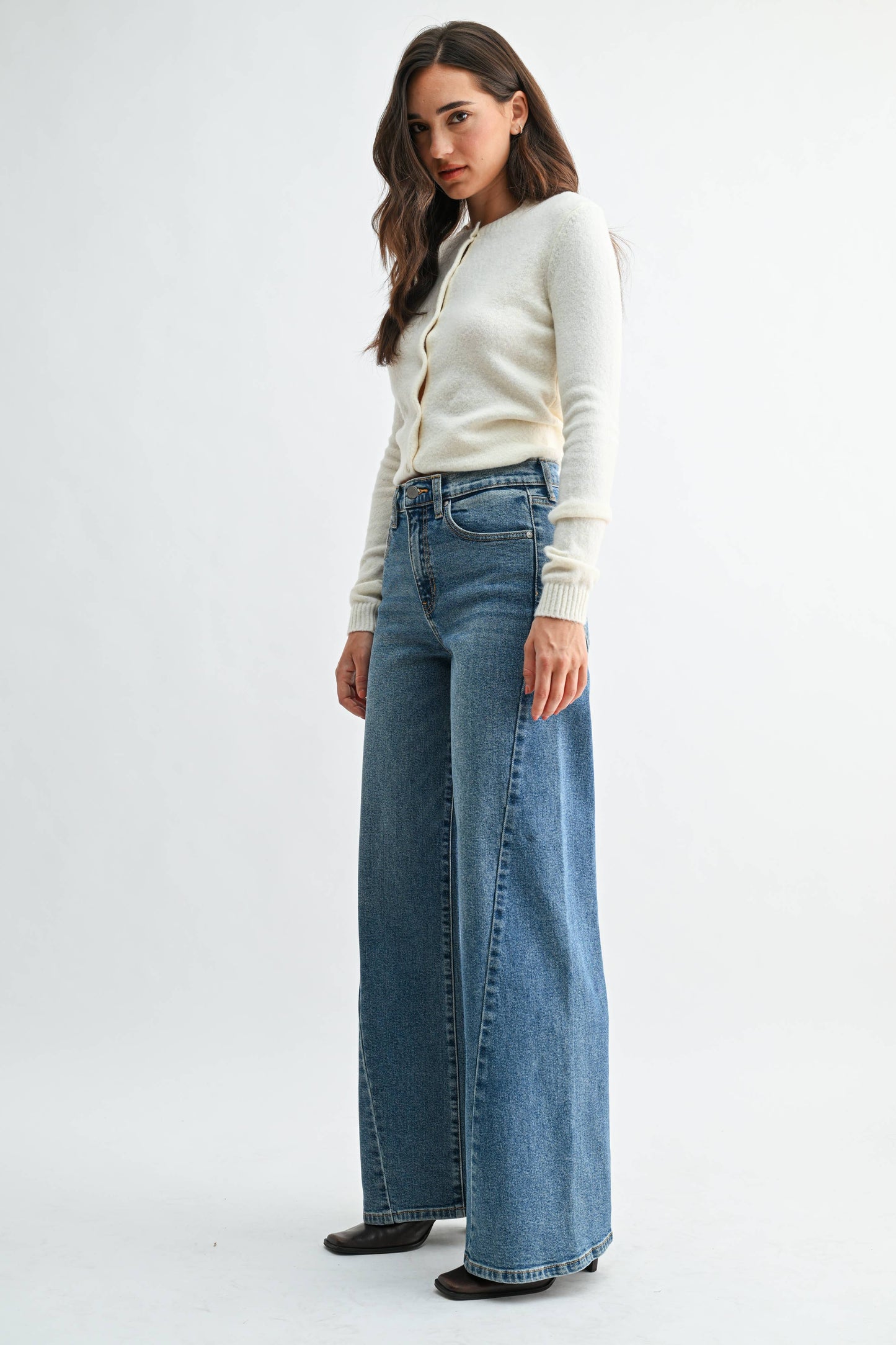 Medium Wash Twisted Seam Wide Leg Jeans