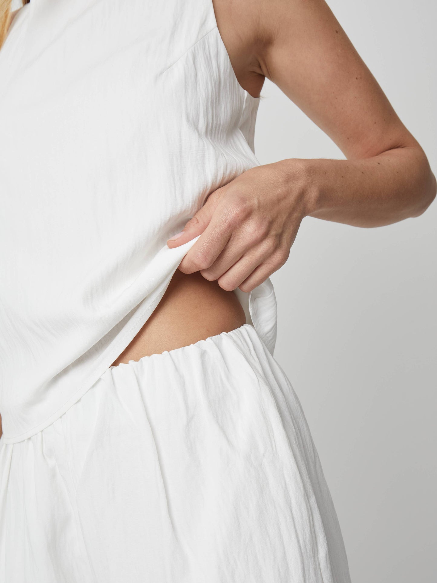 White Shirred Waist Shorts