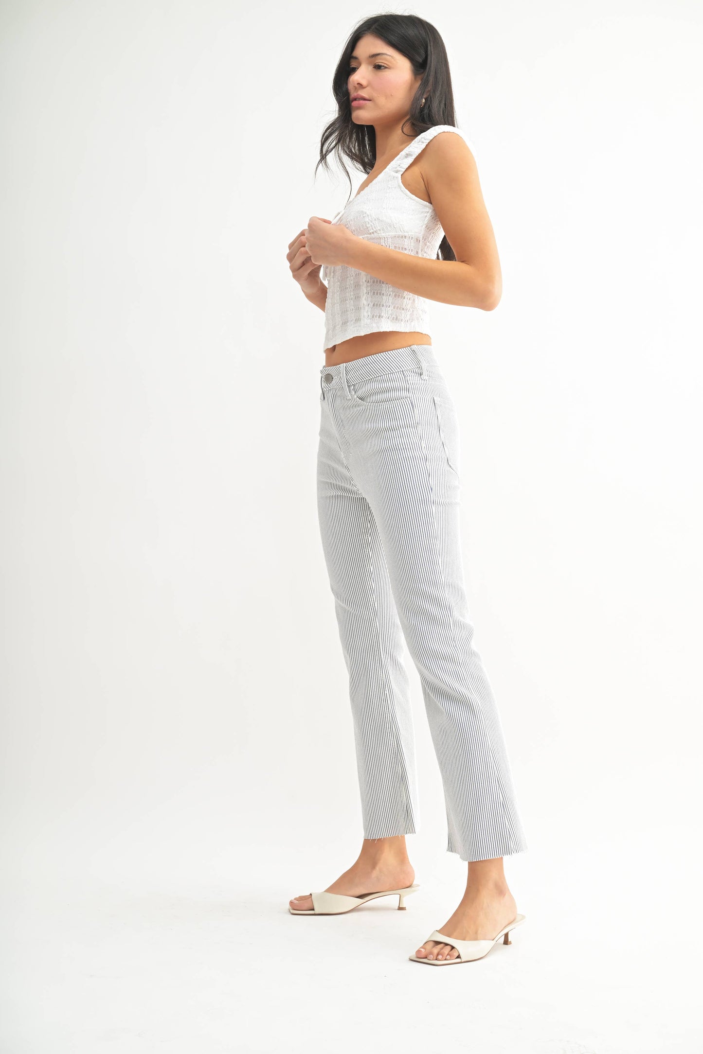 Blue Stripe Kick Flare Cropped Jean