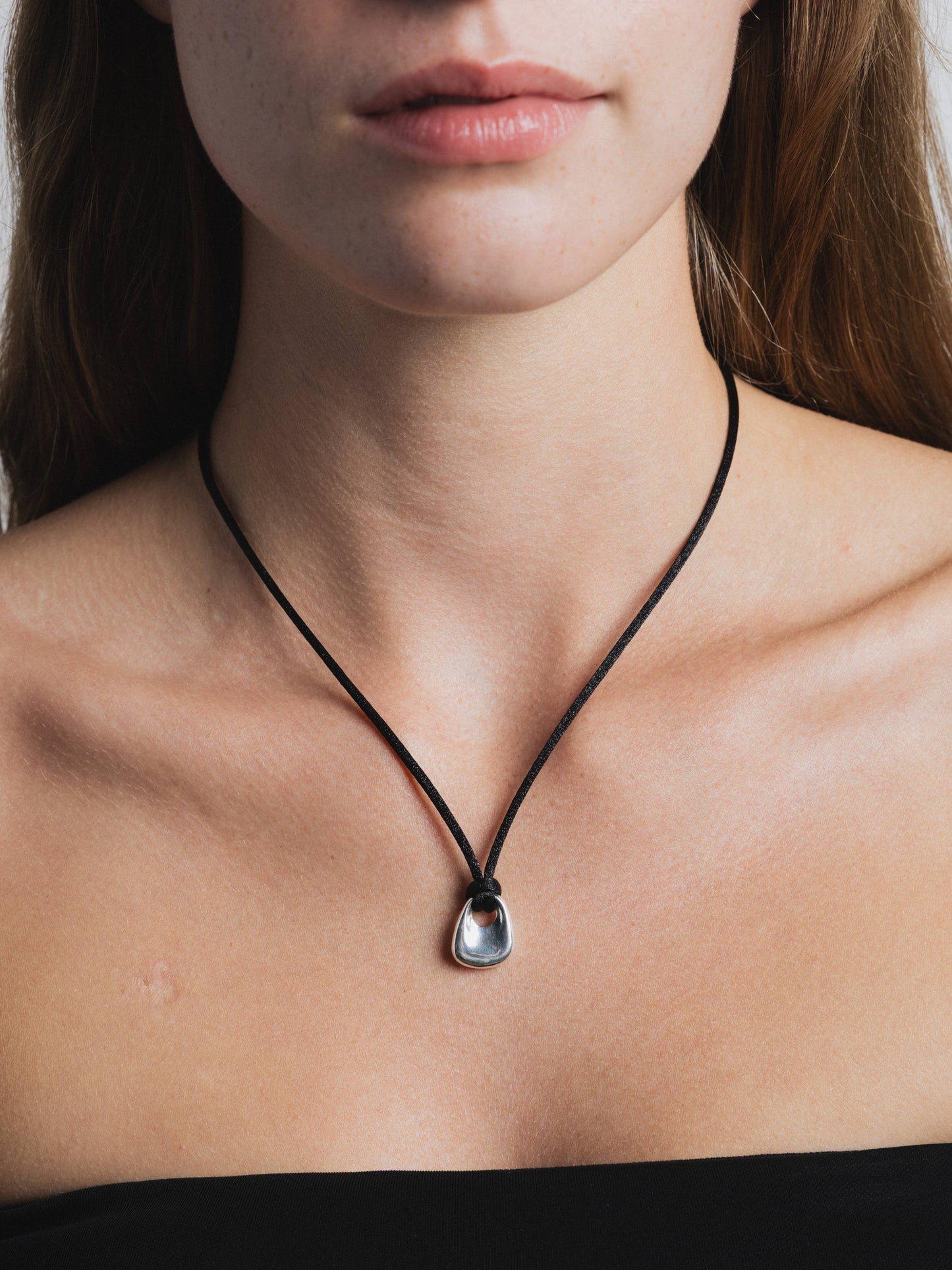 Silver Black Cord Pendant Necklace