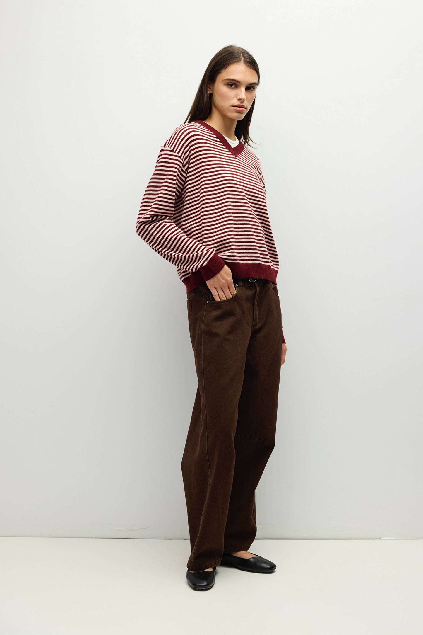 Striped Burgundy/Pink V-Neck Sweater