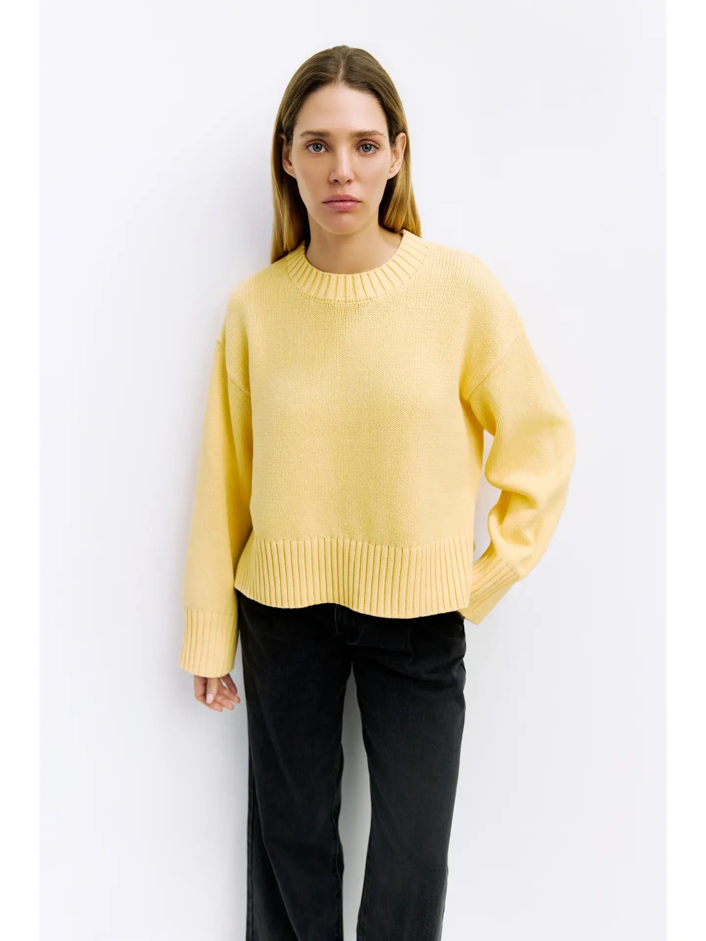 Cotton Ribbed Knit Pullover Sweater